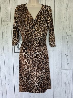 Sandra Angelozzi Leopard Print Faux Wrap Dress Brown Size M (Estimated)